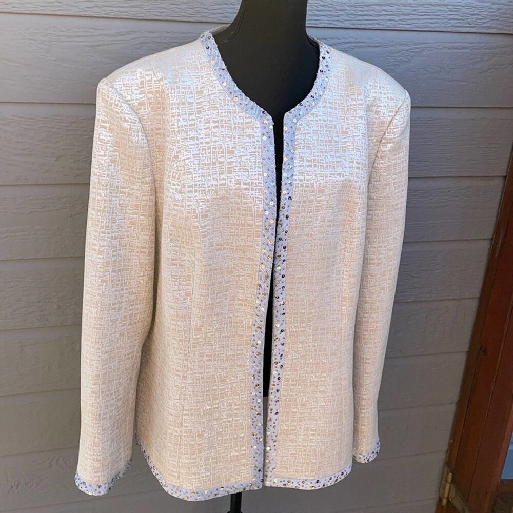 Vintage Ben Marc International women’s 20 silver threaded open front blazer